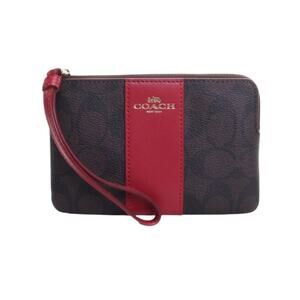 NWT Coach Corner Zip Wristlet in Signature Canvas - Gold/Brown 1941 Red